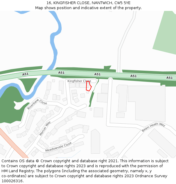 16, KINGFISHER CLOSE, NANTWICH, CW5 5YE: Location map and indicative extent of plot