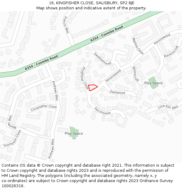 16, KINGFISHER CLOSE, SALISBURY, SP2 8JE: Location map and indicative extent of plot