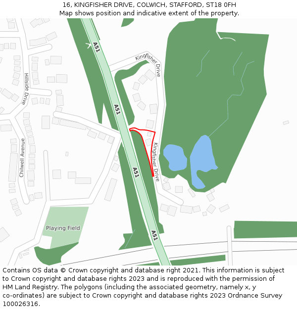 16, KINGFISHER DRIVE, COLWICH, STAFFORD, ST18 0FH: Location map and indicative extent of plot