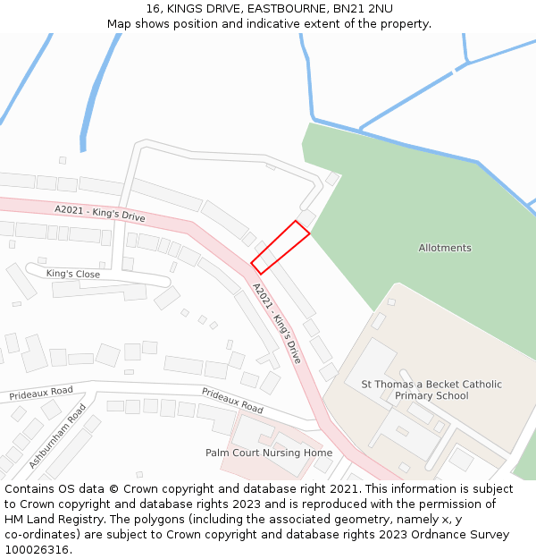 16, KINGS DRIVE, EASTBOURNE, BN21 2NU: Location map and indicative extent of plot