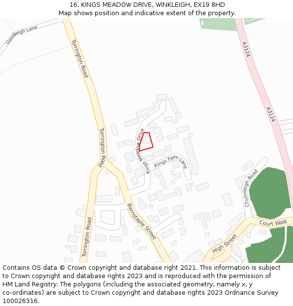 16, KINGS MEADOW DRIVE, WINKLEIGH, EX19 8HD: Location map and indicative extent of plot