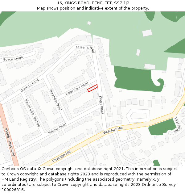 16, KINGS ROAD, BENFLEET, SS7 1JP: Location map and indicative extent of plot