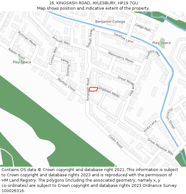 16, KINGSASH ROAD, AYLESBURY, HP19 7GU: Location map and indicative extent of plot