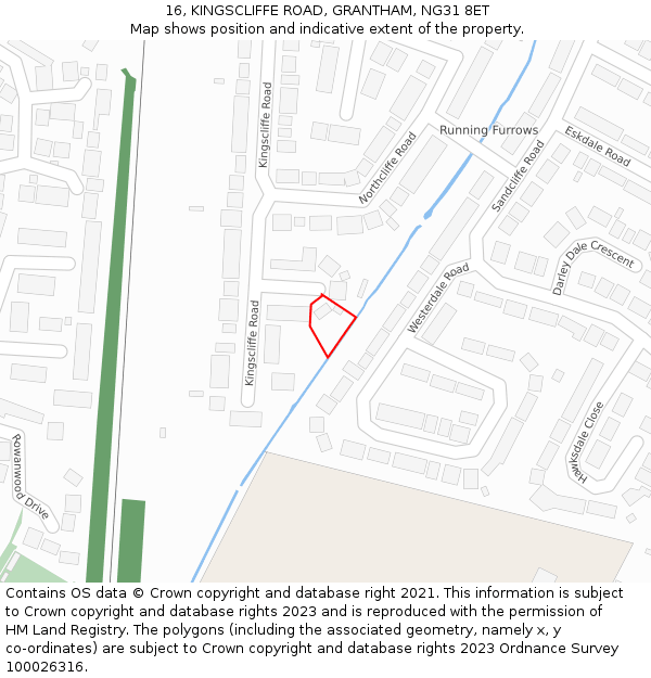 16, KINGSCLIFFE ROAD, GRANTHAM, NG31 8ET: Location map and indicative extent of plot