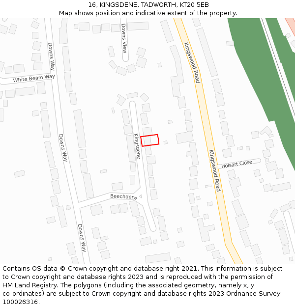 16, KINGSDENE, TADWORTH, KT20 5EB: Location map and indicative extent of plot
