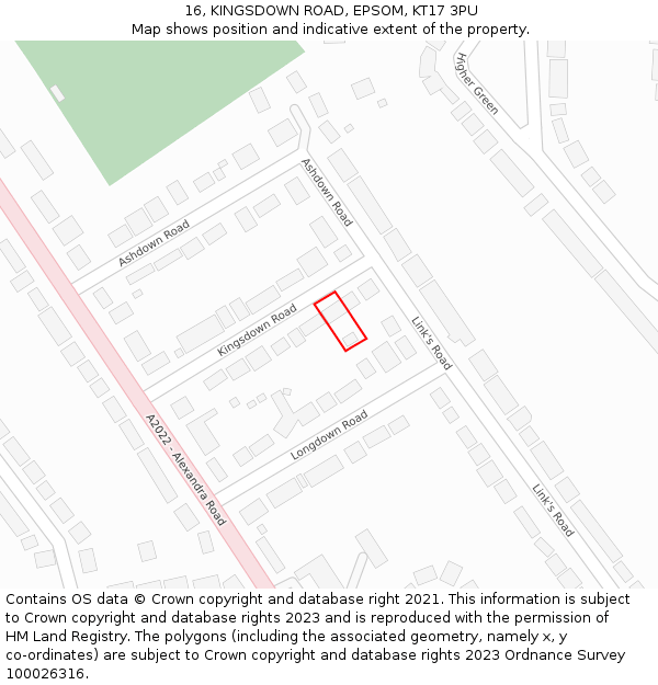 16, KINGSDOWN ROAD, EPSOM, KT17 3PU: Location map and indicative extent of plot
