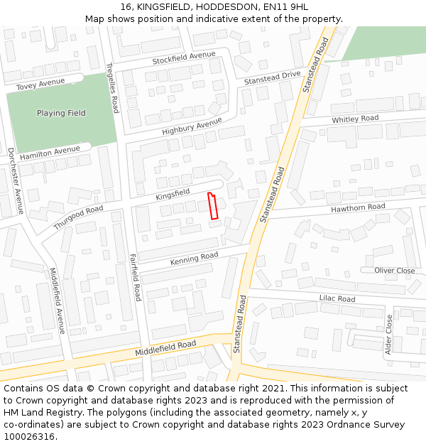 16, KINGSFIELD, HODDESDON, EN11 9HL: Location map and indicative extent of plot