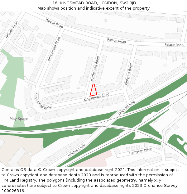 16, KINGSMEAD ROAD, LONDON, SW2 3JB: Location map and indicative extent of plot