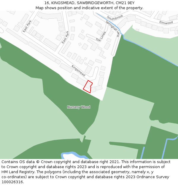 16, KINGSMEAD, SAWBRIDGEWORTH, CM21 9EY: Location map and indicative extent of plot