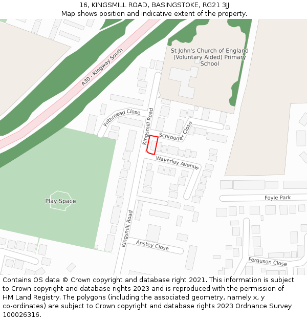 16, KINGSMILL ROAD, BASINGSTOKE, RG21 3JJ: Location map and indicative extent of plot
