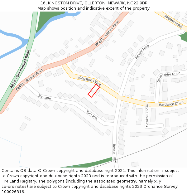 16, KINGSTON DRIVE, OLLERTON, NEWARK, NG22 9BP: Location map and indicative extent of plot