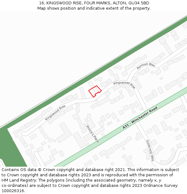 16, KINGSWOOD RISE, FOUR MARKS, ALTON, GU34 5BD: Location map and indicative extent of plot