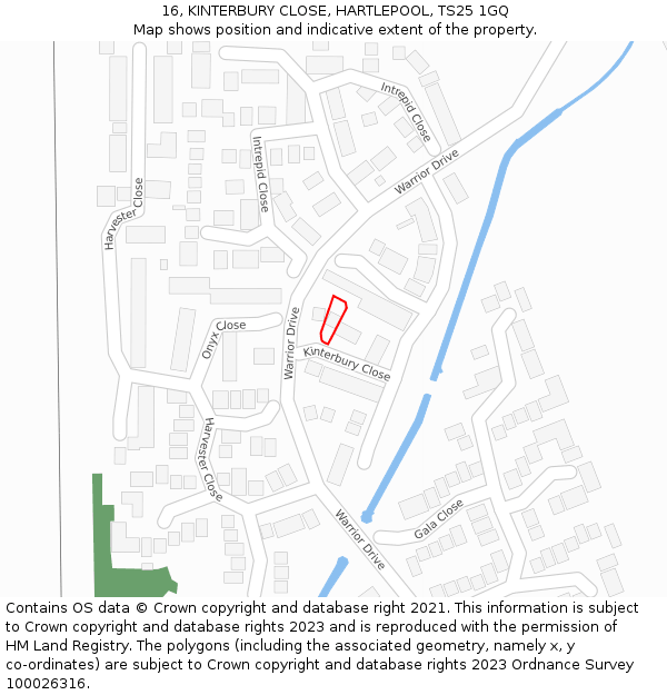 16, KINTERBURY CLOSE, HARTLEPOOL, TS25 1GQ: Location map and indicative extent of plot