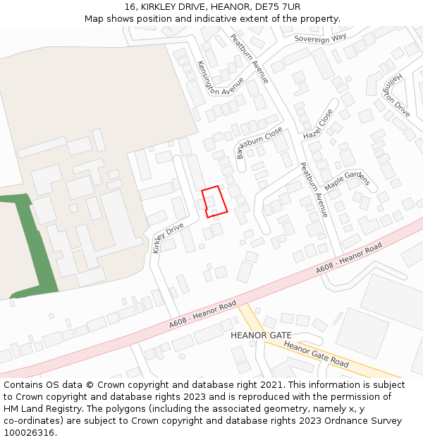 16, KIRKLEY DRIVE, HEANOR, DE75 7UR: Location map and indicative extent of plot