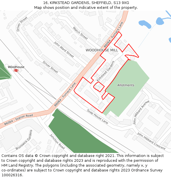 16, KIRKSTEAD GARDENS, SHEFFIELD, S13 9XG: Location map and indicative extent of plot