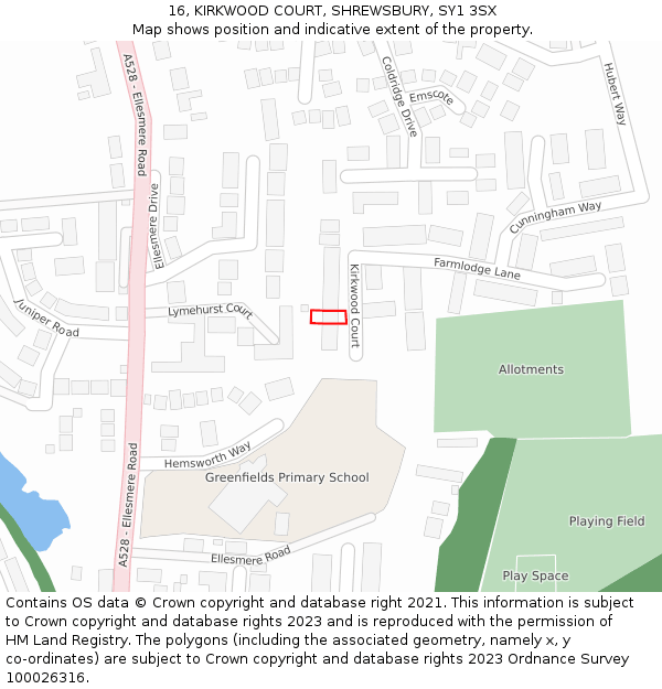 16, KIRKWOOD COURT, SHREWSBURY, SY1 3SX: Location map and indicative extent of plot