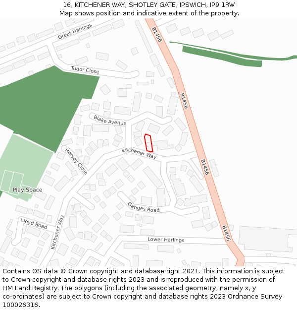 16, KITCHENER WAY, SHOTLEY GATE, IPSWICH, IP9 1RW: Location map and indicative extent of plot