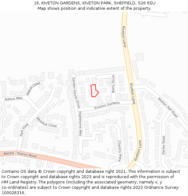 16, KIVETON GARDENS, KIVETON PARK, SHEFFIELD, S26 6SU: Location map and indicative extent of plot