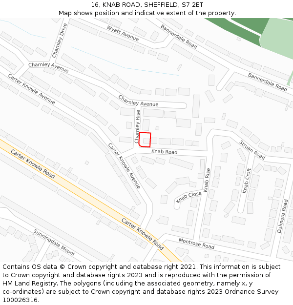 16, KNAB ROAD, SHEFFIELD, S7 2ET: Location map and indicative extent of plot