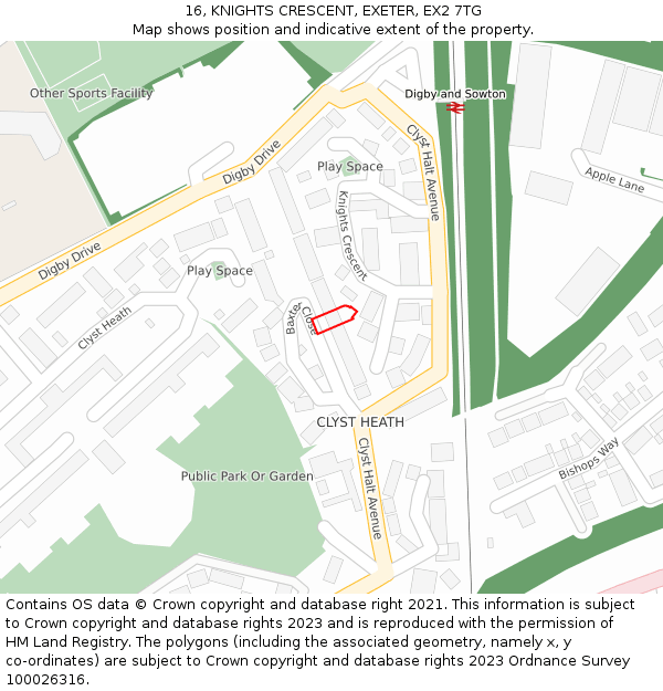 16, KNIGHTS CRESCENT, EXETER, EX2 7TG: Location map and indicative extent of plot