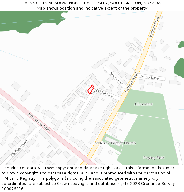 16, KNIGHTS MEADOW, NORTH BADDESLEY, SOUTHAMPTON, SO52 9AF: Location map and indicative extent of plot