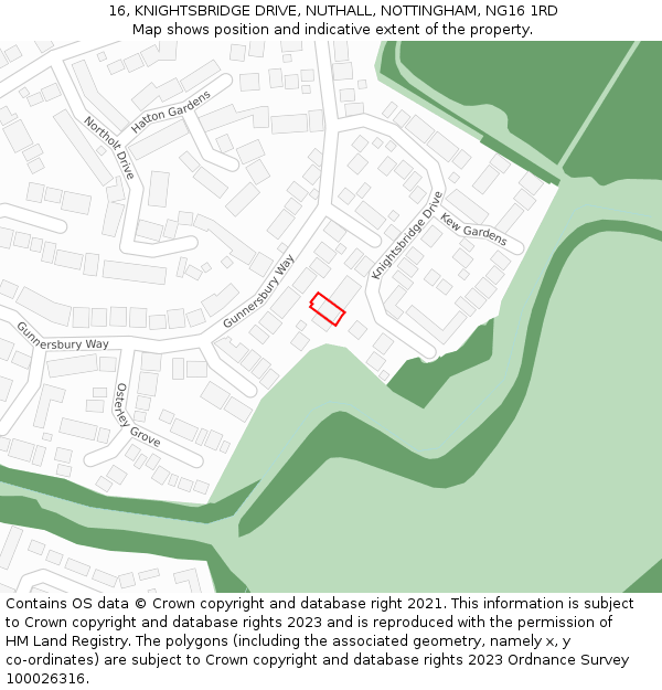 16, KNIGHTSBRIDGE DRIVE, NUTHALL, NOTTINGHAM, NG16 1RD: Location map and indicative extent of plot