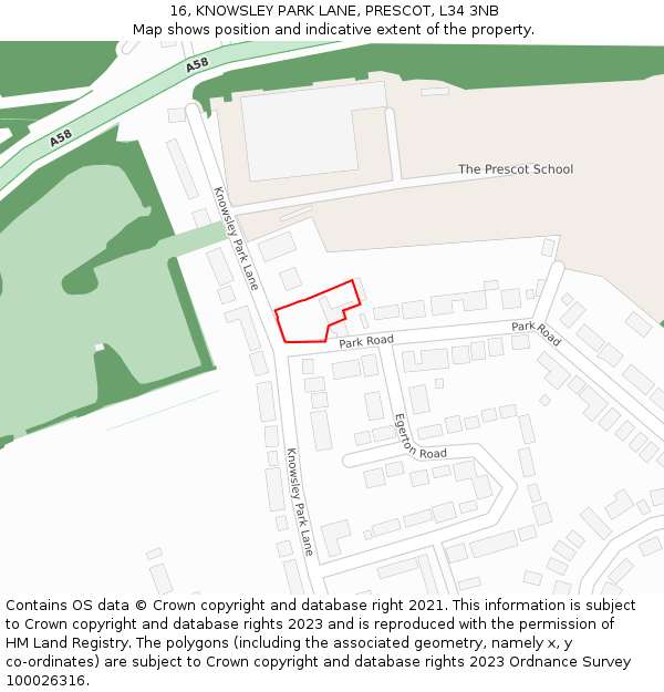 16, KNOWSLEY PARK LANE, PRESCOT, L34 3NB: Location map and indicative extent of plot
