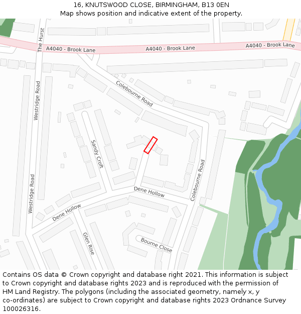 16, KNUTSWOOD CLOSE, BIRMINGHAM, B13 0EN: Location map and indicative extent of plot