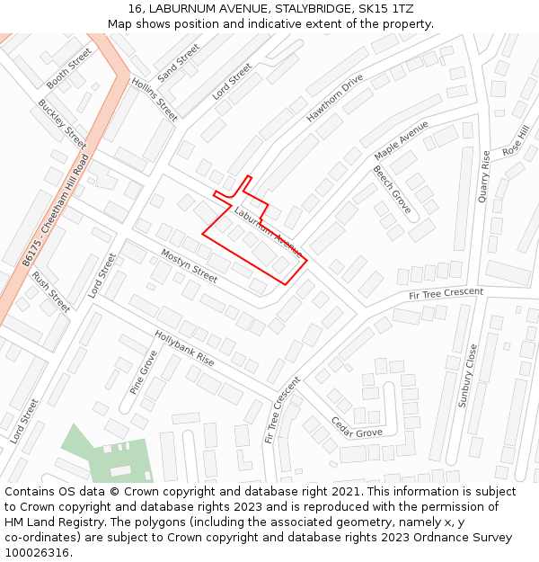 16, LABURNUM AVENUE, STALYBRIDGE, SK15 1TZ: Location map and indicative extent of plot