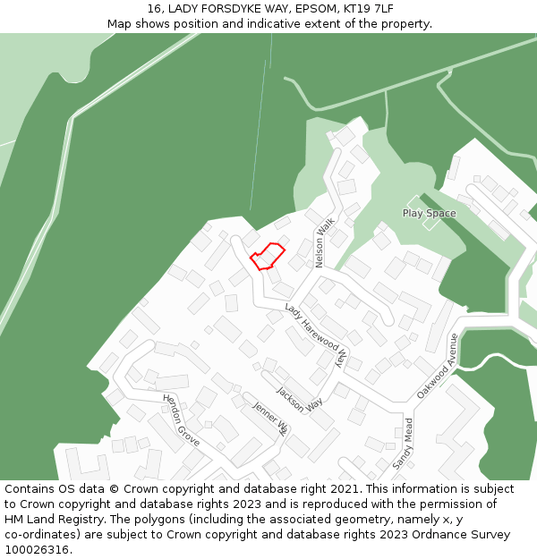 16, LADY FORSDYKE WAY, EPSOM, KT19 7LF: Location map and indicative extent of plot