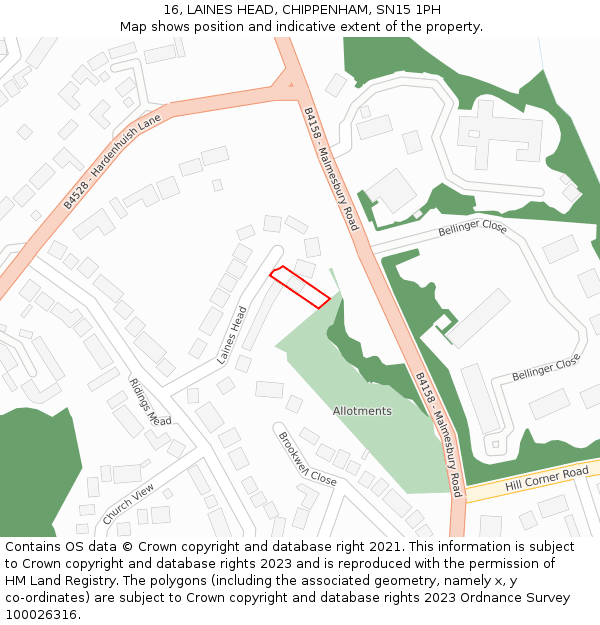 16, LAINES HEAD, CHIPPENHAM, SN15 1PH: Location map and indicative extent of plot