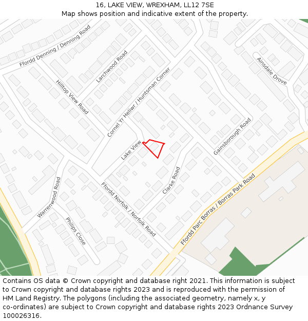 16, LAKE VIEW, WREXHAM, LL12 7SE: Location map and indicative extent of plot