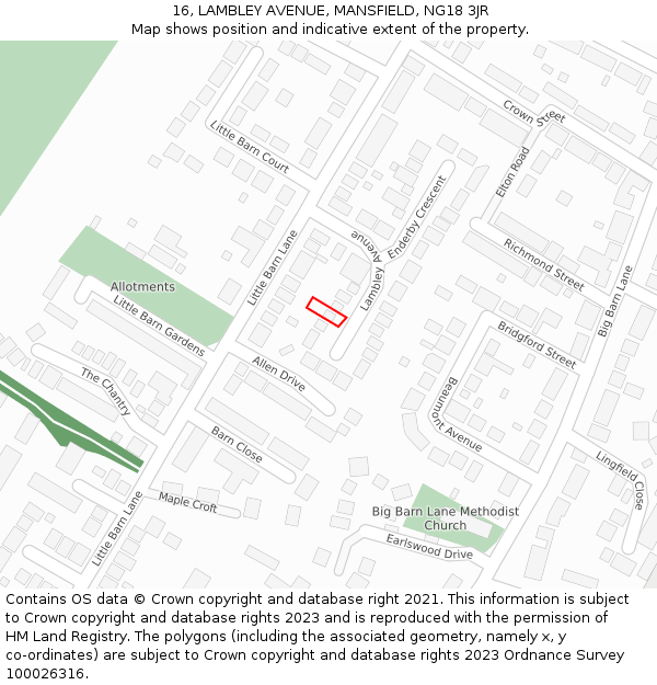 16, LAMBLEY AVENUE, MANSFIELD, NG18 3JR: Location map and indicative extent of plot