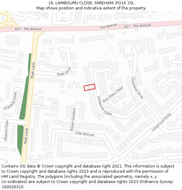 16, LAMBOURN CLOSE, FAREHAM, PO14 1SL: Location map and indicative extent of plot