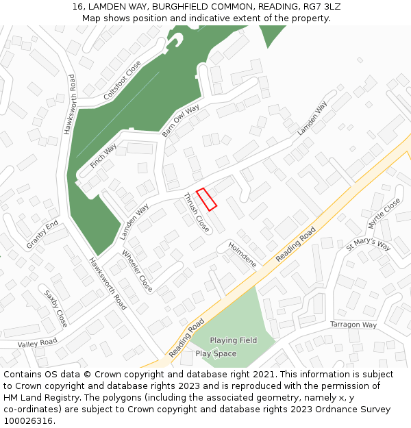 16, LAMDEN WAY, BURGHFIELD COMMON, READING, RG7 3LZ: Location map and indicative extent of plot