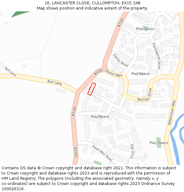 16, LANCASTER CLOSE, CULLOMPTON, EX15 1XB: Location map and indicative extent of plot