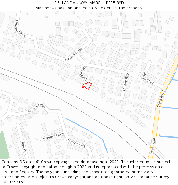 16, LANDAU WAY, MARCH, PE15 8YD: Location map and indicative extent of plot