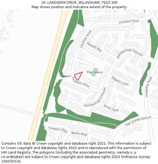 16, LANDSEER DRIVE, BILLINGHAM, TS23 3GF: Location map and indicative extent of plot