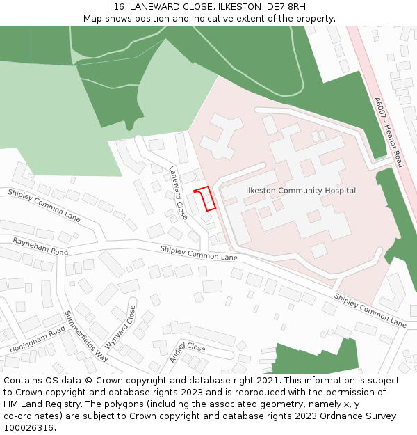 16, LANEWARD CLOSE, ILKESTON, DE7 8RH: Location map and indicative extent of plot