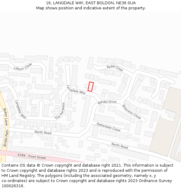 16, LANGDALE WAY, EAST BOLDON, NE36 0UA: Location map and indicative extent of plot