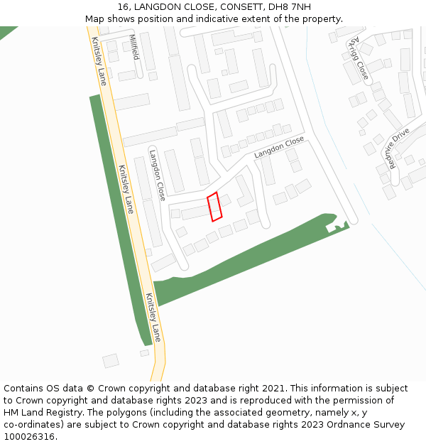 16, LANGDON CLOSE, CONSETT, DH8 7NH: Location map and indicative extent of plot