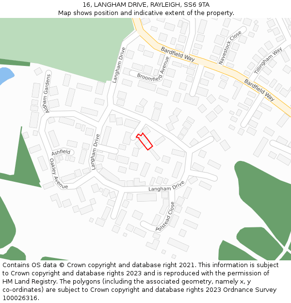 16, LANGHAM DRIVE, RAYLEIGH, SS6 9TA: Location map and indicative extent of plot