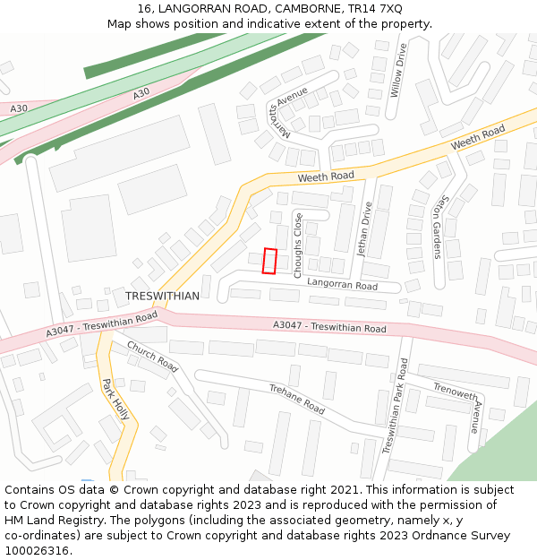 16, LANGORRAN ROAD, CAMBORNE, TR14 7XQ: Location map and indicative extent of plot