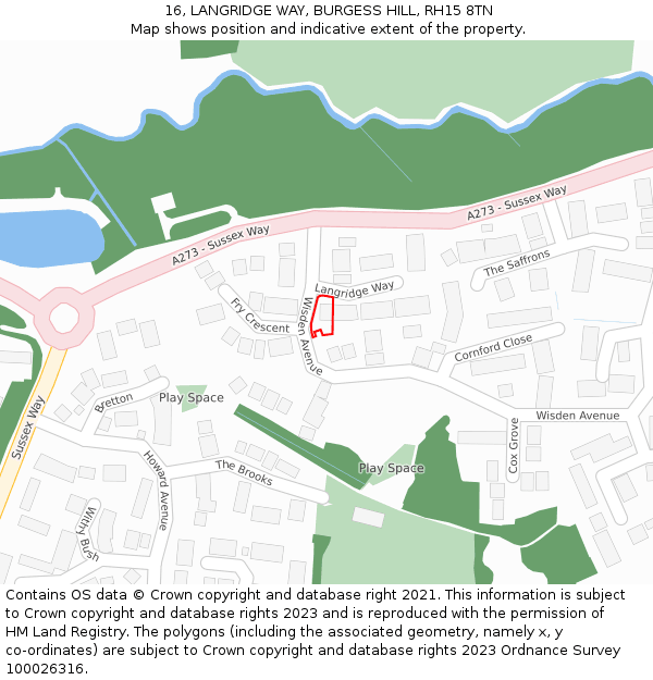 16, LANGRIDGE WAY, BURGESS HILL, RH15 8TN: Location map and indicative extent of plot