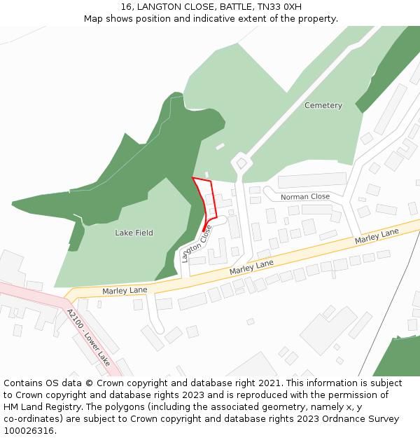 16, LANGTON CLOSE, BATTLE, TN33 0XH: Location map and indicative extent of plot