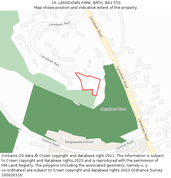 16, LANSDOWN PARK, BATH, BA1 5TG: Location map and indicative extent of plot