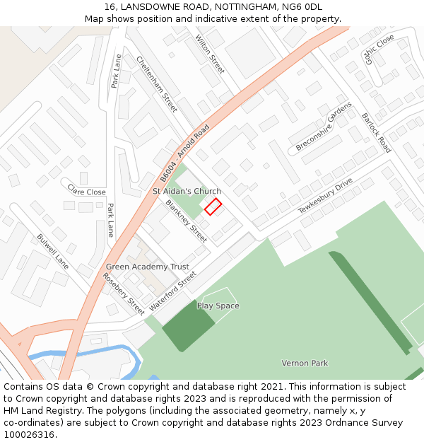 16, LANSDOWNE ROAD, NOTTINGHAM, NG6 0DL: Location map and indicative extent of plot