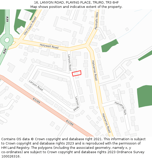 16, LANYON ROAD, PLAYING PLACE, TRURO, TR3 6HF: Location map and indicative extent of plot