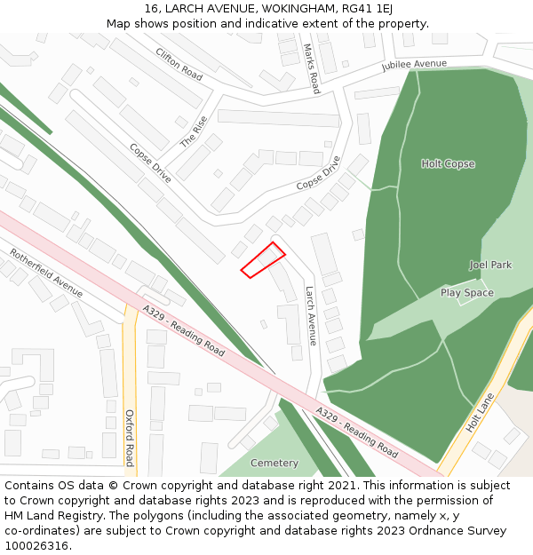 16, LARCH AVENUE, WOKINGHAM, RG41 1EJ: Location map and indicative extent of plot