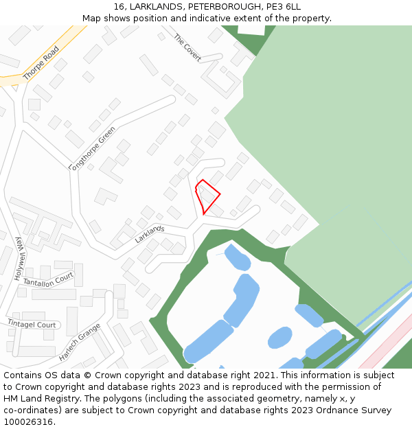 16, LARKLANDS, PETERBOROUGH, PE3 6LL: Location map and indicative extent of plot